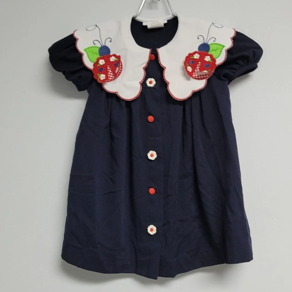 Vintage Bonnie Jean Lady Bug Dress Size 2T Floral